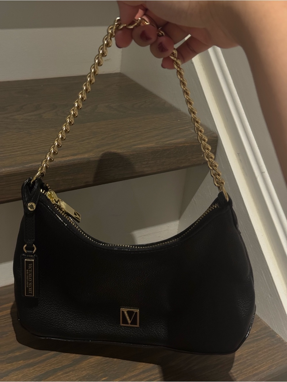Victoria’s Secret Gold Chain Shoulder Bag with Removable Leather Crossbody Strap